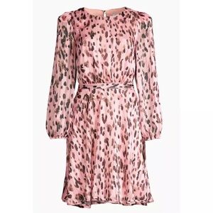 MILLY Leopard Metallic Shadow Stripe Long Sleeve Dress Pink Multi